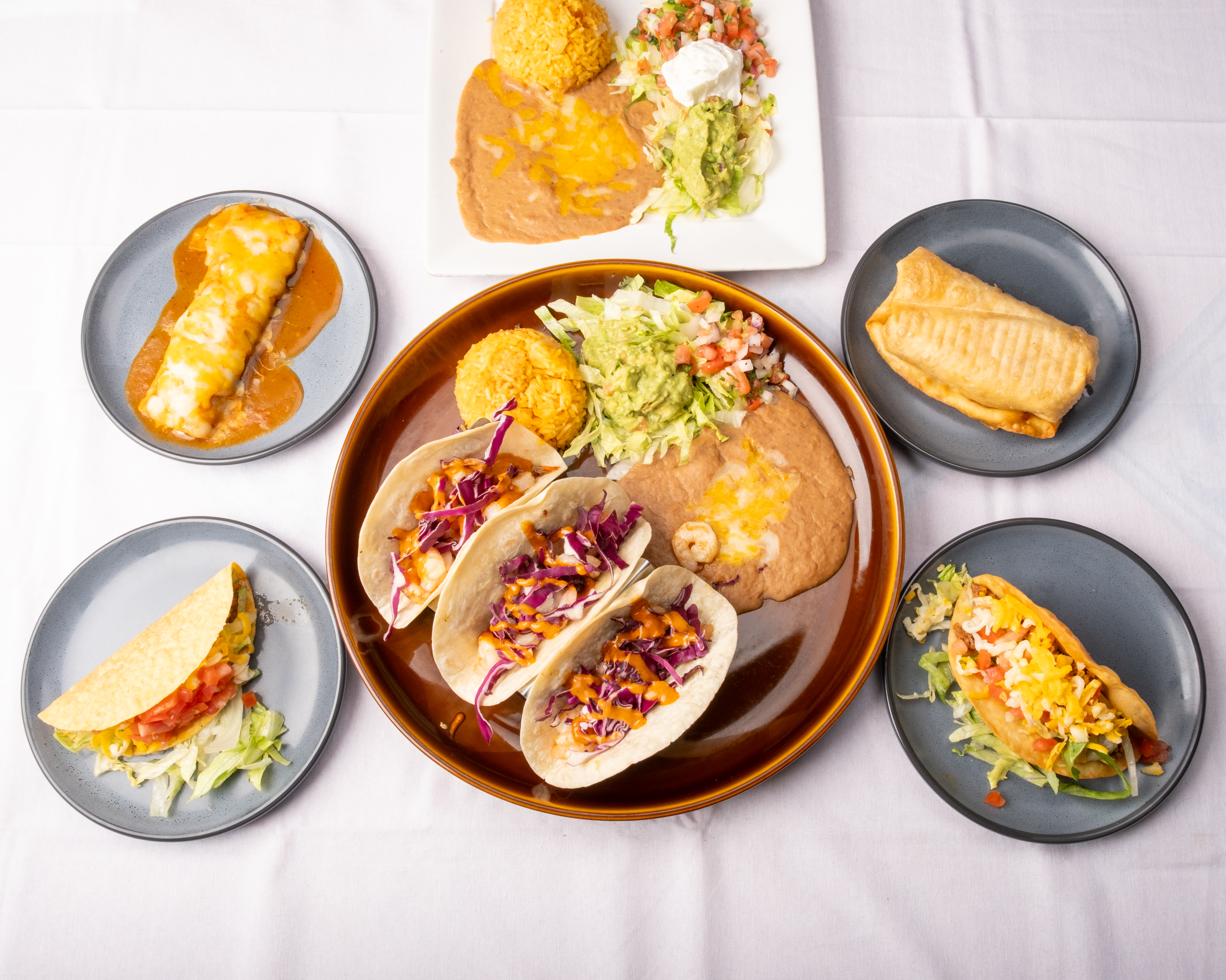 Mexican tacos, burritos, rice, beans, and fresh sides at Agave Fresh Mexican Restaurant and Cantina in Ormond Beach, FL